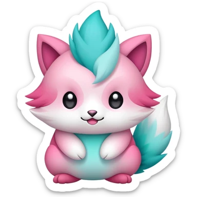 Cute cool edgy kawaii pink-white-turquoise-gradient fakemon-creature sticker