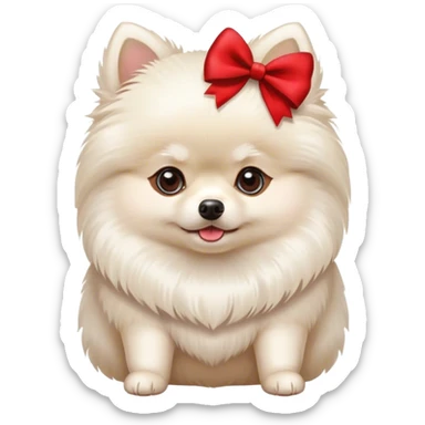 White pomeranian with red bow sticker