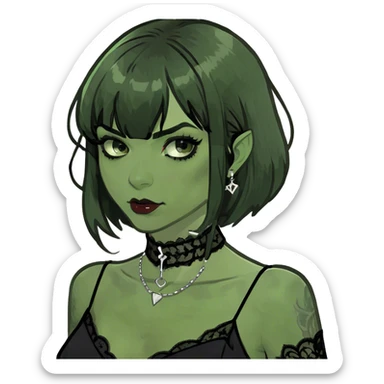 girl vampire with black and bangs hair sticker