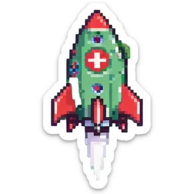 A large green checkmark emoji similar to iOS style as the main feature, with a small diagonal rocket ship in the bottom right corner sticker