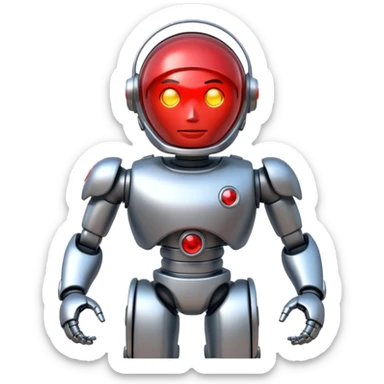 shiny muscular robot with red police light head 3/4 perspective emoji style sticker