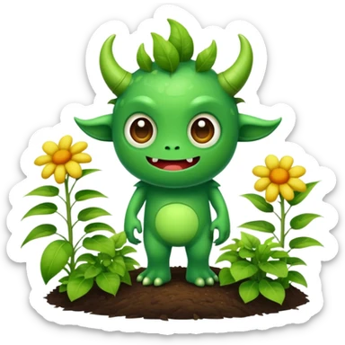 a cute monster working in a garden sticker
