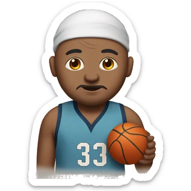 indian man, chubby and bald with a headband, shooting a basketball sticker