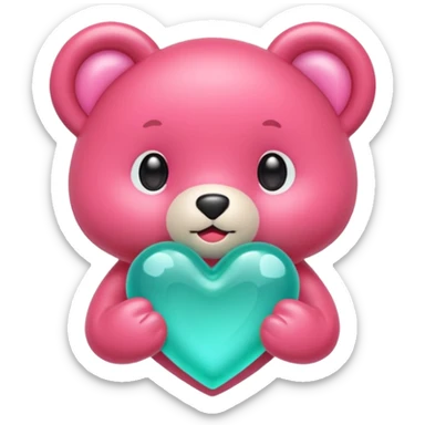 Oso gummy color verde agua  corazón rosa kawaii sticker