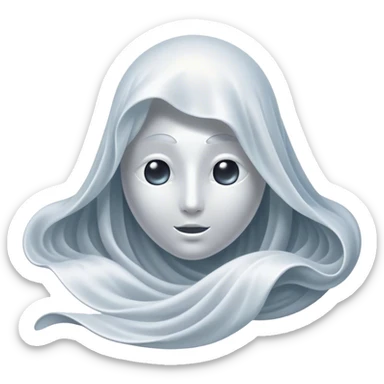 Regal and mysterious, with a flowing, sheet-like form draped in silvery-white hues, softly billowing as if caught in an unseen breeze, eye holes glowing with deep, thoughtful wisdom, simplified yet sophisticated, highly detailed, with a soft spectral radiance, high shine, exuding quiet authority, with a glowing outline that captures the essence of an ancient, noble spirit drifting through time! sticker