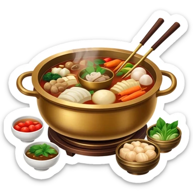 Classic Chinese bronze hotpot with ingredients sticker