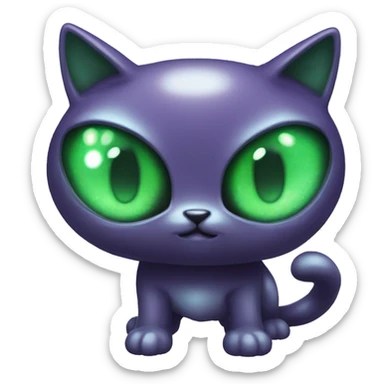 Shiny, Sparkly, Dark-type--Psychic-Ice-type-Fakémon-Alien-Cat Blind Purple eyes, green gem, full body sticker