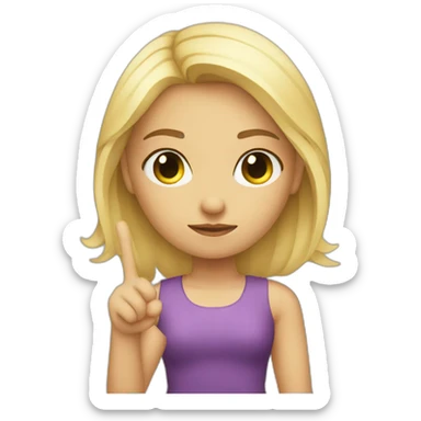 blonde girl frowning while posing with peace sign sticker