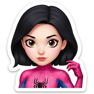 Mexican girl white skin black hair in pink spiderman costume sticker