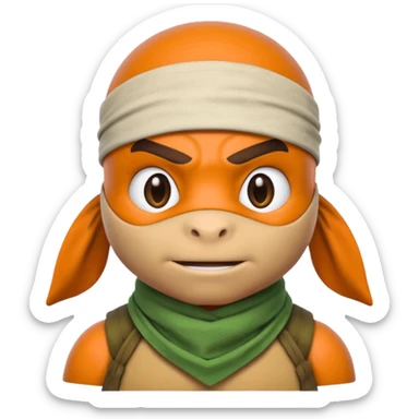 Michelangelo from Teenage Mutant Ninja Turtles, emoji style, head only, cute minimalistic style, with a bandana sticker