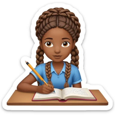 African girl student with brown skin and braided hair writing with book and pen sticker