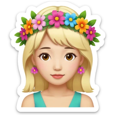 asian woman blonde flower crown sticker