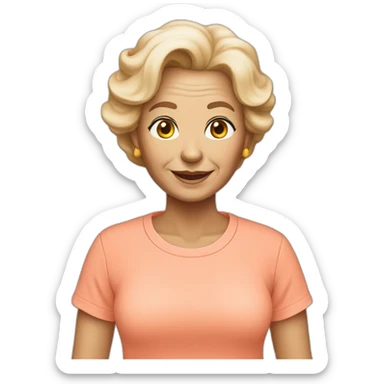 White 63 yrs old woman lihgt hair with a salmon color T-shirt sticker