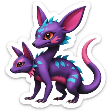 Rare epic aesthetic colorful Salandit-Noibat-Eevee-Genet-species-Fakemon-hybrid-creature, with markings, full body sticker