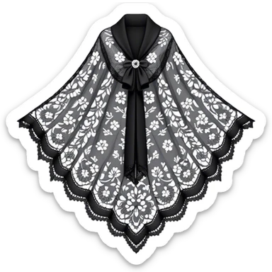 A black lace shawl with an elegant and delicate design sticker