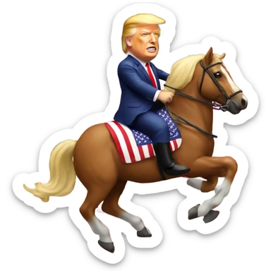 Donald Trump riding a horse in American flag suit  sticker