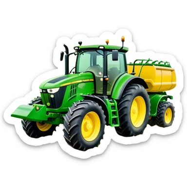 John Deere 6155M (2020) – Cinematic-realistic John Deere 6155M tractor, its iconic green and yellow body rolling across vast Australian farmlands. The powerful engine hums as it tows a massive plow sticker