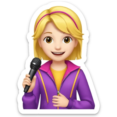 A cheerful teen singer with colorful outfit, performing with big smile. sticker