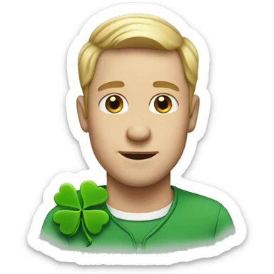 white man with four leaf clover sticker