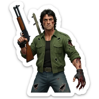 Rambo fighting zombies sticker