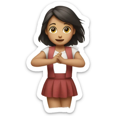 the girl with her hands pointing to the cross that means no sticker