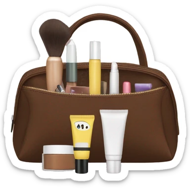 Brown Cosmetic Bag with cosmetics sticker