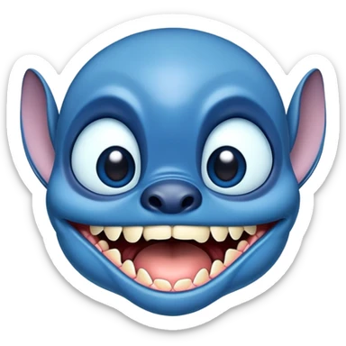 blue alien Stitch face from Lilo and Stitch with big eyes and sharp teeth sticker