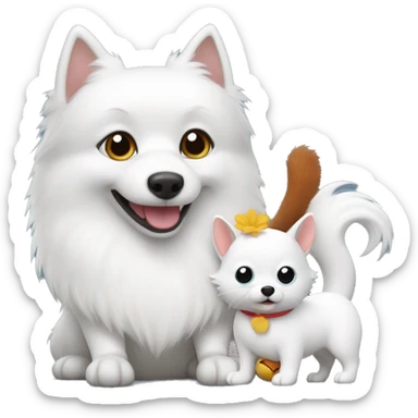 white spitz with a toy squirrel sticker