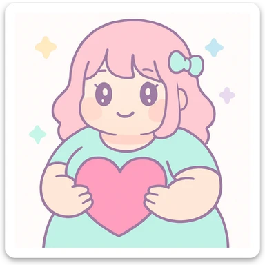 bbw anime girl holding a heart, cute, vibrant colors, anime style, heart symbol prominent sticker