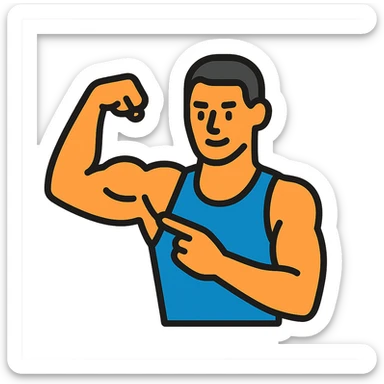  a very strong sportsman boasting his huge arm muscles. Pointing to them. sticker