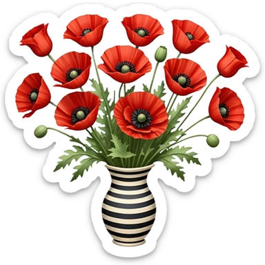 red poppies bouquet, no vase, but covered with beautiful stripe sticker