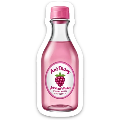 realistic Johnson and Johnson style bottle pink cap pink logo clear bottle with aint no party like a berry party written on the logo with diddy oil and a berry on top bottle sticker