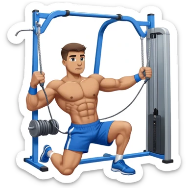 buff man with blue shorts using cable face-pull machine sticker