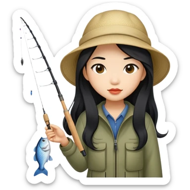 asian girl with long black hair fishing sticker