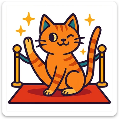 a cat on a red carpet, posing like a celebrity, vibrant cartoon style sticker