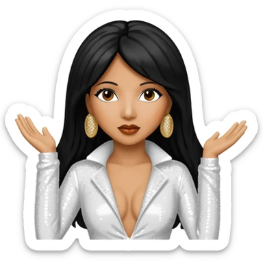 Toni Braxton with long black hair, white sequin outfit sticker