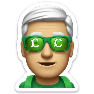 tim cook wearing a green eyeshade with a bag of money in the corner sticker