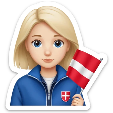 girl student with blue jacket holding Poland flag sticker