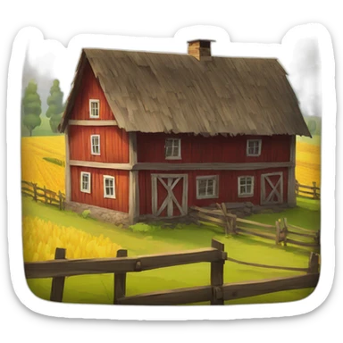 Old latvian farmstead with a farmland sticker