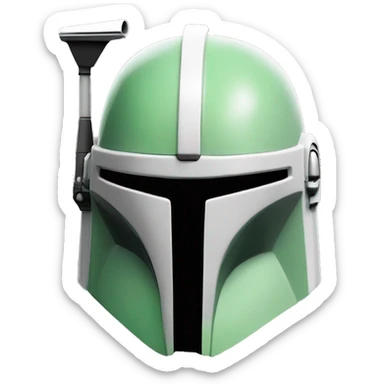 Light green and white colored Mandalorian helmet with antenna sticker