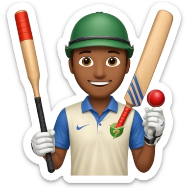 i want a emoji suitable for a logo s well.
it should contain a man holding cricket bat and is wearing all the cricket accessories with no face visible sticker