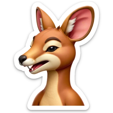 Cinematic Cute Yawning Adult Red Kangaroo Portrait Emoji, Head tilted slightly with a dramatic, wide-open yawn, showcasing a sturdy, reddish form with a distinct red kangaroo-shaped head, a relaxed elongated snout, and sleepy, half-closed eyes, Simplified yet irresistibly adorable features, highly detailed, glowing with a soft, cozy outback glow, high shine, relaxed yet expressive, stylized with a dash of whimsical charm, soft glowing outline, capturing the essence of a drowsy yet affectionate kangaroo that appears ready to stretch and yawn its way out of the screen! sticker