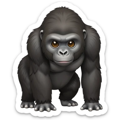 cinematic-cute gorilla-realistic-full-body-on all fours-emoji,-exuding-strength,-thick-dark-fur-in-the-light,-head-tilted-dramatically,-deep-dark-eyes-filled-with-intense-intelligence,-simplified-yet-realistic-focused-features,-highly-detailed,-glowing-with-an-almost-sarcastic-glow sticker