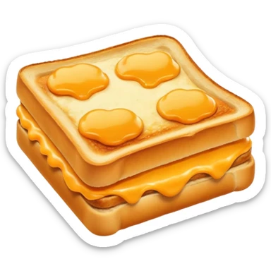 a toastie with melted cheese on the rim and an orange hat sticker
