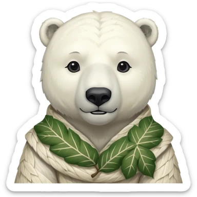 a polar bear wearing ancient leaf cloth, half body, icon sticker