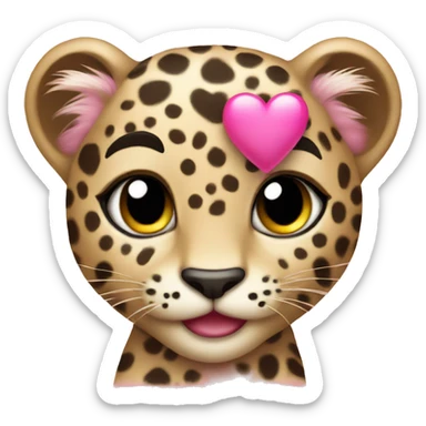 Baby leopard holding a pink heart  sticker