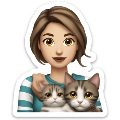 Beautiful brown haired tattooed woman holding gray and white striped cat sticker