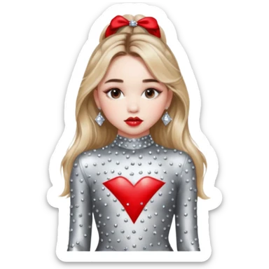 Sabrina carpenter in silver rhinestone bodysuit with red kiss marks all over it sticker