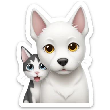 white cat with a husky dog hugging sticker