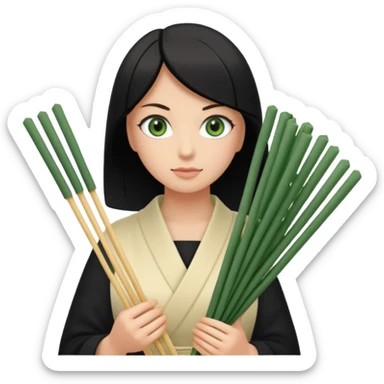 Noir et blanc avec des yeux verts et des pâtes en mikado sticker